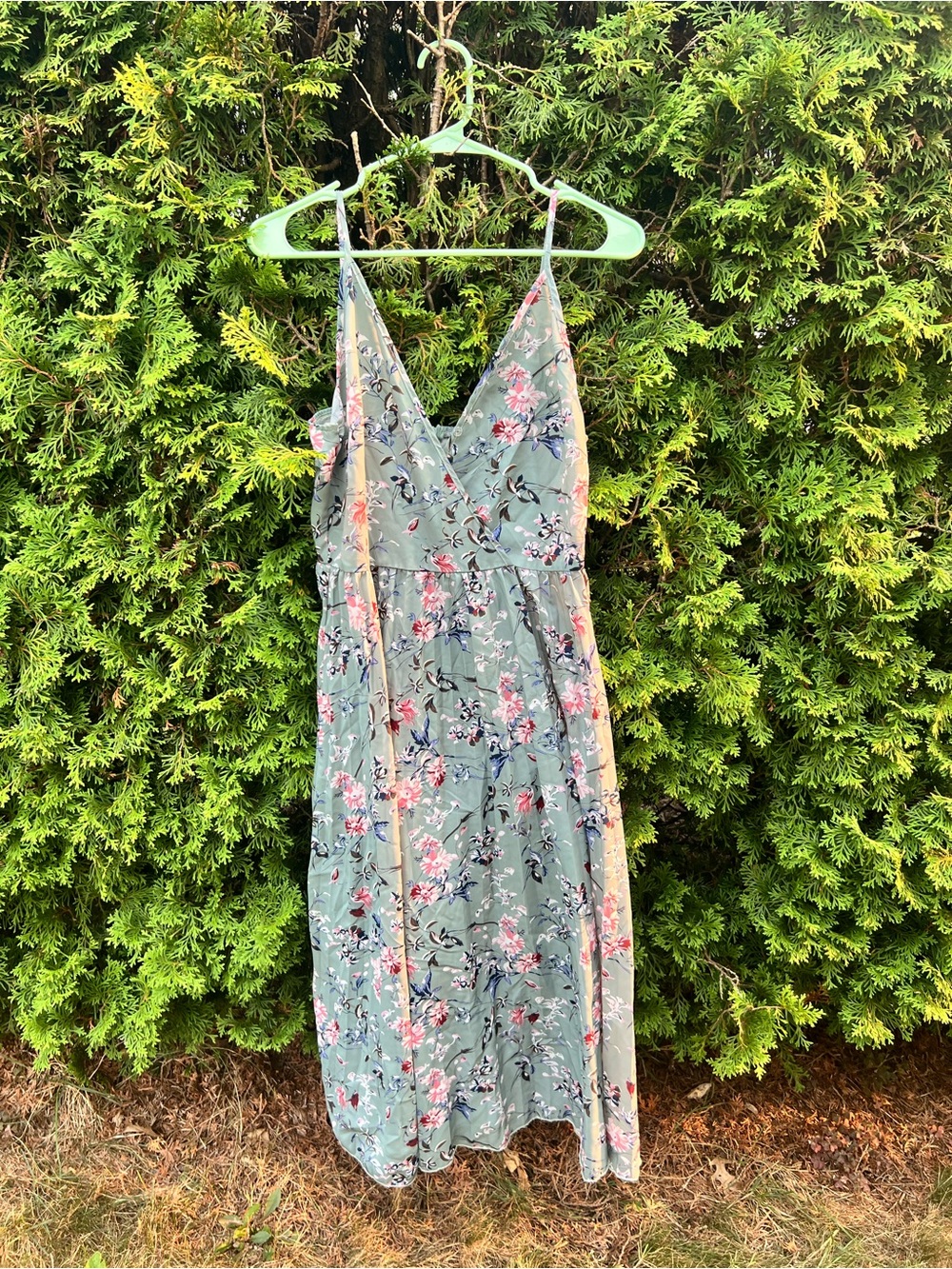 Floral Sage Green Wrap Midi Dress